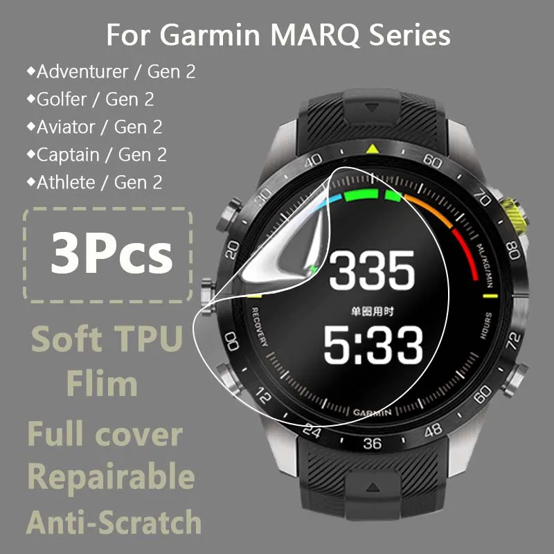 3 Pezzi Per Garmin Marq Captain Golfer Aviator Gen 2 Smartwatch Pellicola Protettiva Per Schermo In Tpu Riparabile Morbida Ultra Trasparente-Non In Ve