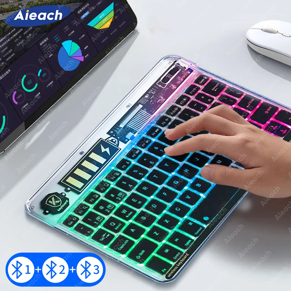 Nuova Tastiera Per Tablet Retroilluminata Trasparente Per Ipad Xiaomi Lenovo Samsung Tablet Phone Tastiera Bluetooth Per Android Ios Windows
