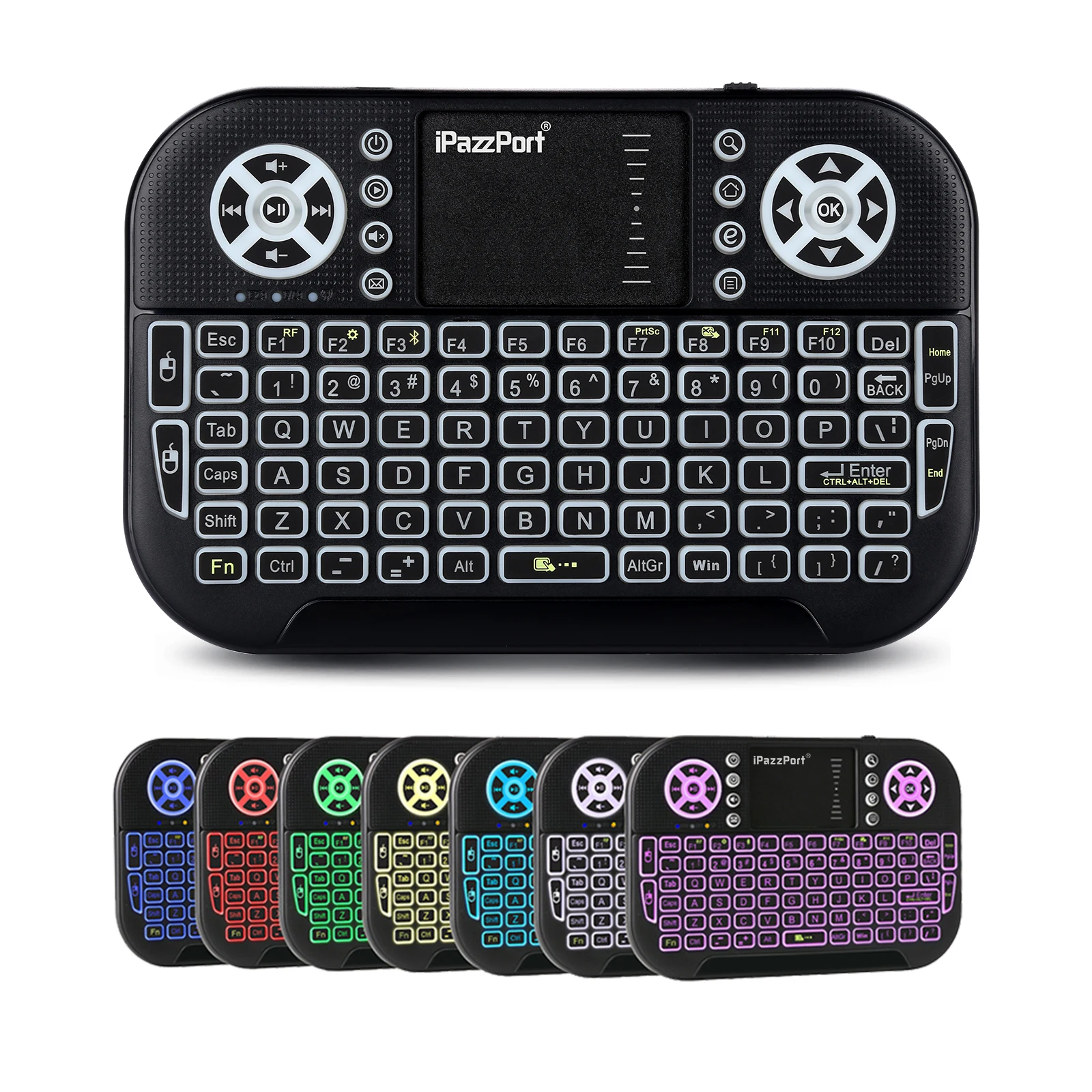 Ipazzport Mini Tastiera Wireless Telecomando Touchpad Mouse Combo Retroilluminato Per Tablet/Tv Box/Windows/Pc (Bluetooth E 2.4G Rev))