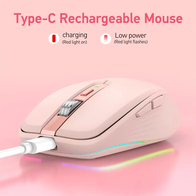 Dual Mode Ricaricabile Wireless 2.4G + Bt5.1 Mouse Rgb Mute Mouse Rgb Mute Mouse Per Windows Ios Android Laptop Tablet Pc