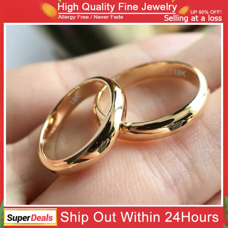 Non Sbiadisce Fine 4Mm Rotondo 18K Anello D'Oro Da Donna Semplice Fede Nuziale Da Uomo Amante Coppia Gioielli Regalo