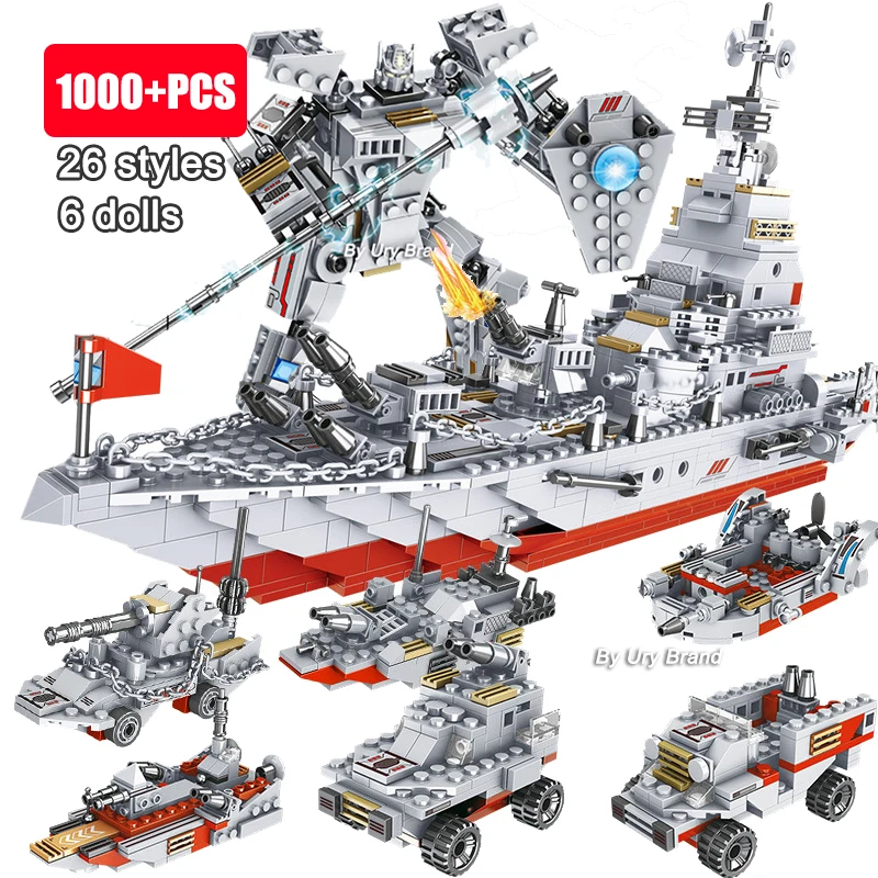 Serie Militare Ww2 Army Battle Cruiser Warship Fighter Robot Mech Tanks Aereo Modern Building Blocks Giocattoli Figure Ragazzi Regali