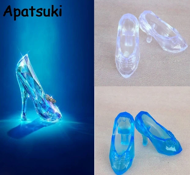 10 Paia/Lotto Di Modo Cinderella Cristallo Scarpe Per Barbie Doll Accessori 2 Colori Di Alta Tacchi Alti Sandali Scarpe Per 1/6 Bambola
