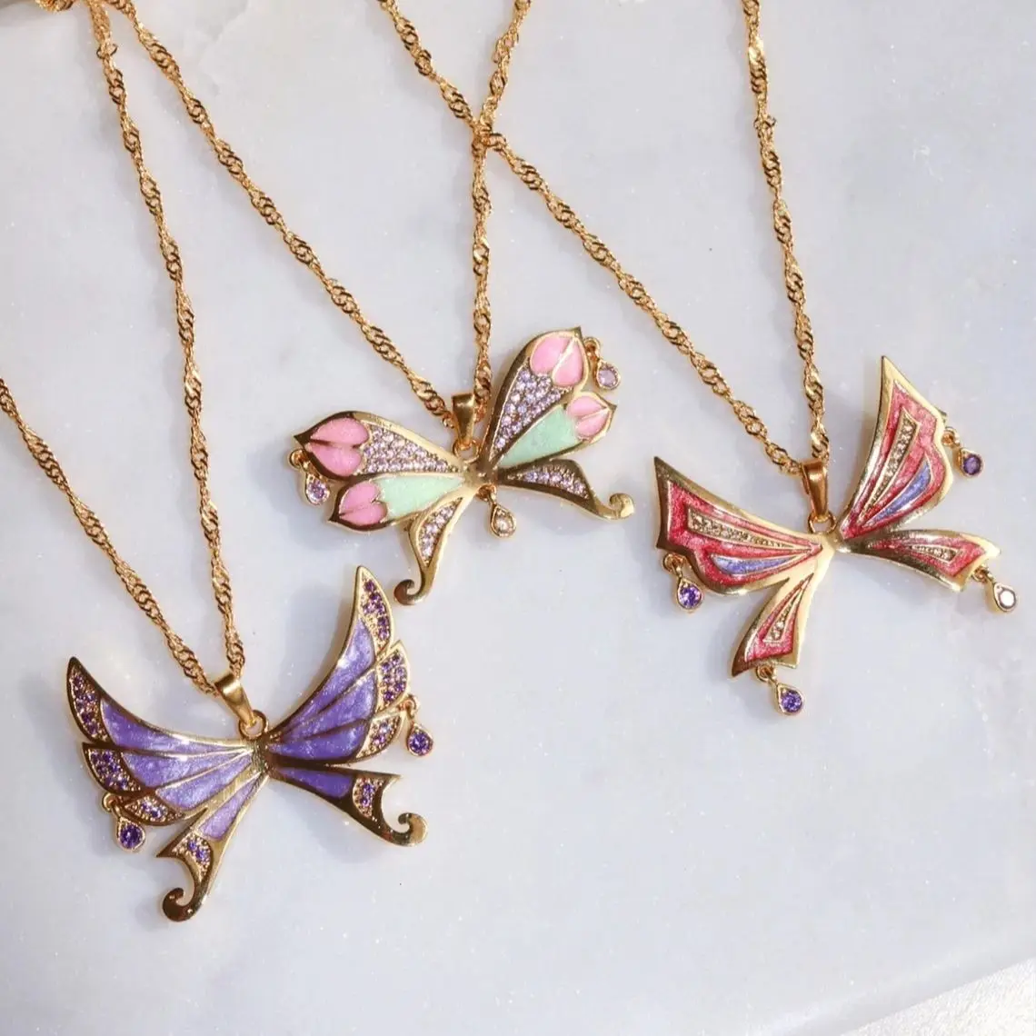 Winx The Club Butterfly Pendant Design New Fashion Pop Colorful Butterfly Pendant Romantic Beautiful Necklace Jewelry
