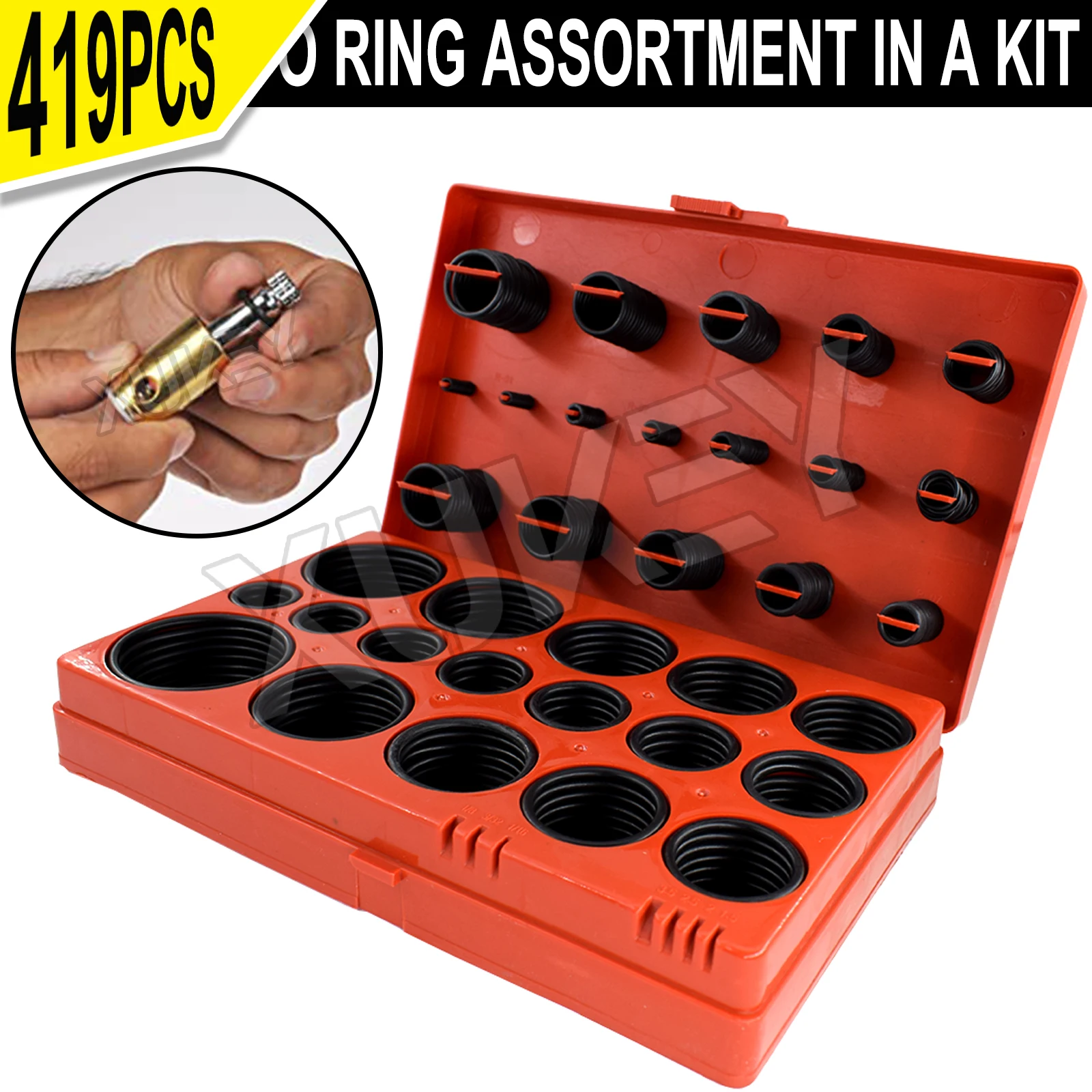 419Pcs Universal O Ring Assortment Set Rubber Metric Grommet O Ring Kit Box Seal Gasket R01-R32 Plumbing Garage Car Tool