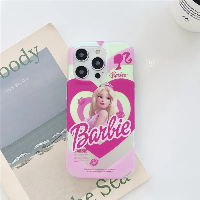 Custodia Per Telefono Rosa Barbie Girls Fashion Per Iphone 15 14 13 12 11 Pro Max 15Pro Cartoon Noble Laser Princess Queen Cover