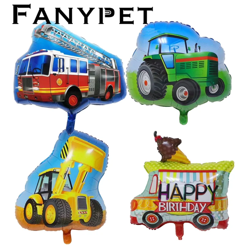 2Pcs Motore Di Fuoco Bulldozer Trattore Costruzione Loader Foil Palloncino A Elio Farm Tema Baby Shower Festa Di Compleanno Decorazione