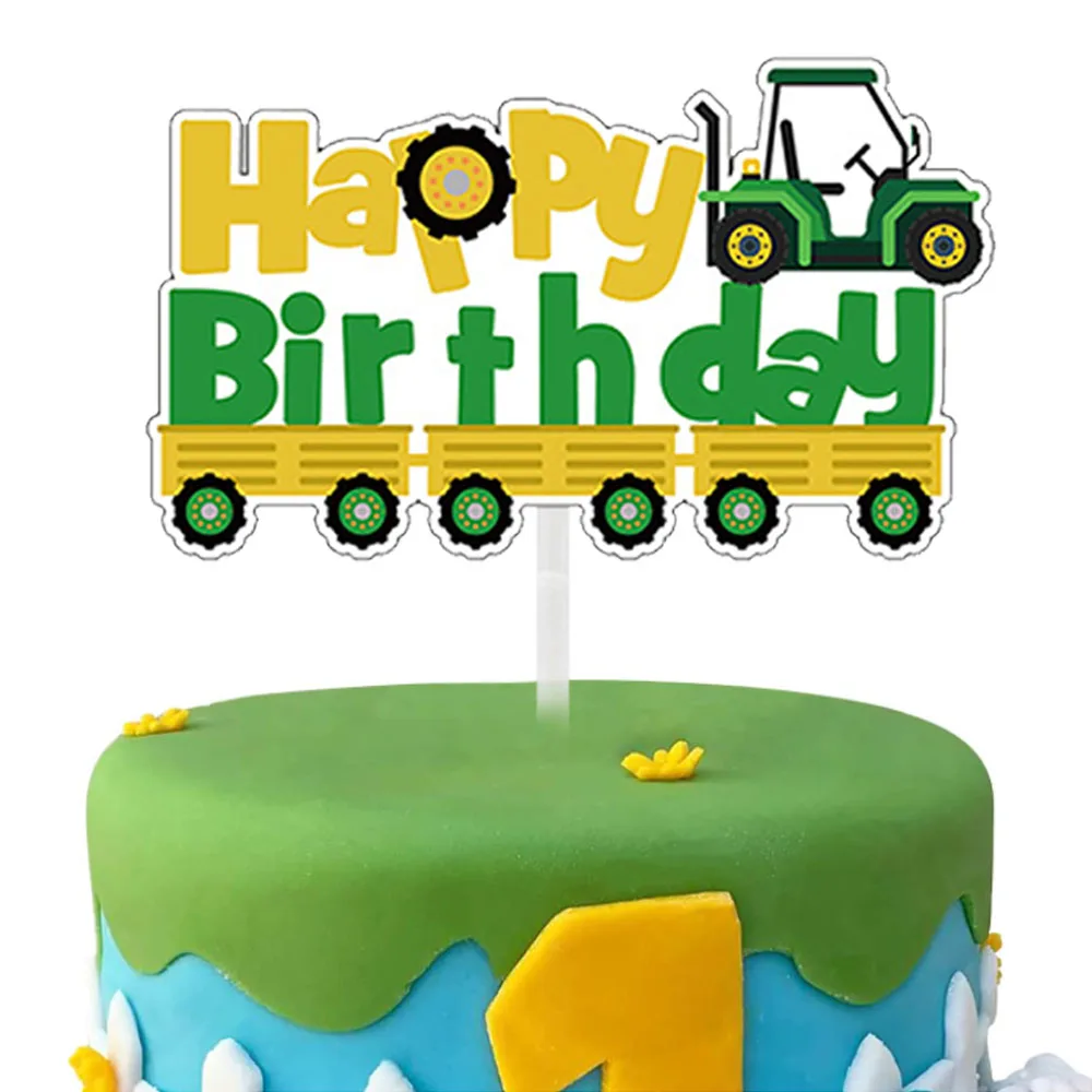 Trattore Cake Topper Green Farm Vehicle Cars Happy Birthday Cake Topper Kids Farm Tractor Theme Party Tractor Cake Decorations