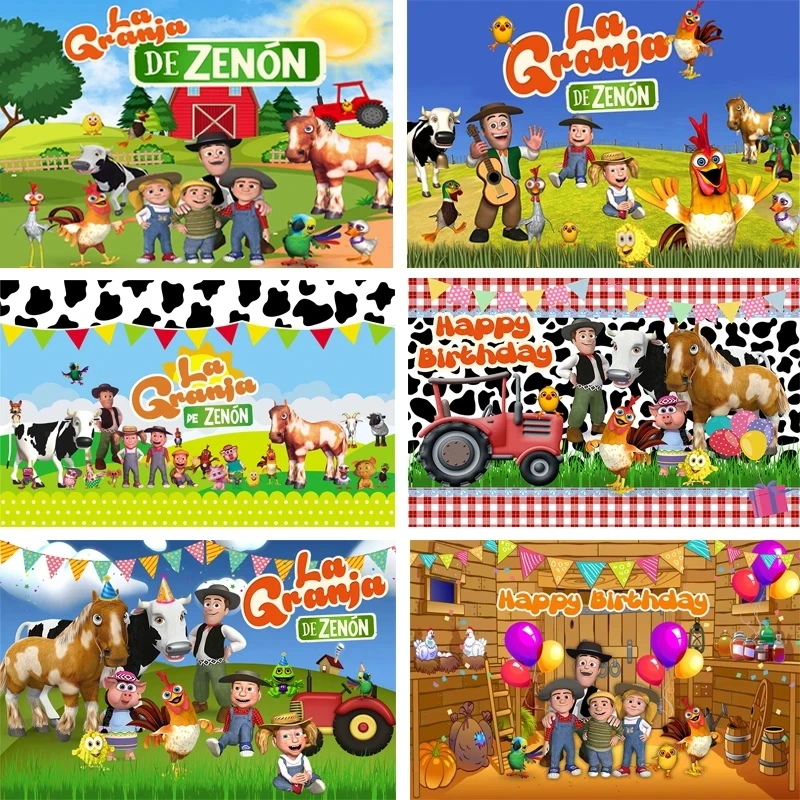 Custom La Granja De Zenon Fondale Kids 1St Birthday Photo Studio Green Grass Farm Barn Animal Tractor Photo Background