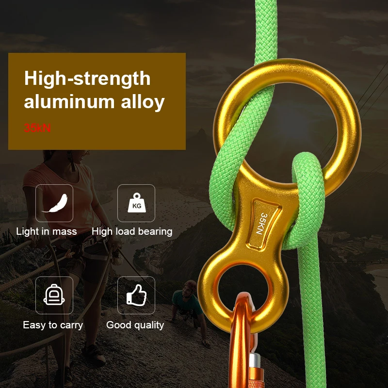 35Kn Rescue Gear Climbing Moschettone Sartiame Abseiling Belay Device Ring 8Shape Alpinismo Rappel Gear Belay Discensore