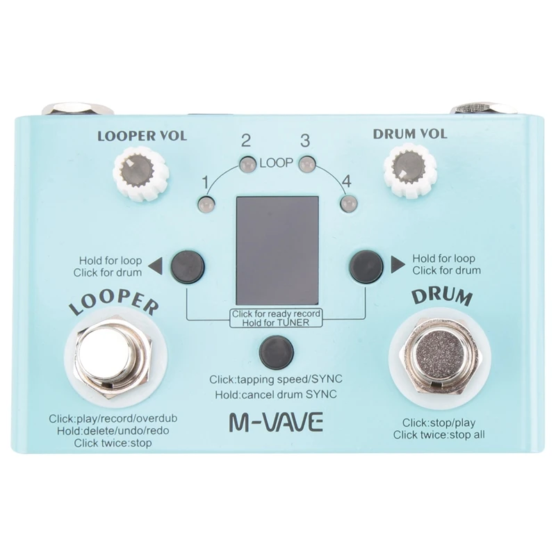 M-Vave Lost Tempo Drum Machines & Looper Pedal Built-In 30 Tamburi 11 Minuti Di Tempo Di Recupero Sintonizzatore Ad Alta Precisione