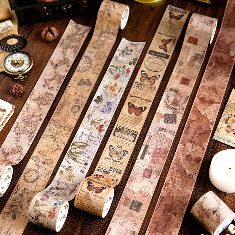 12 Pz/Lotto Time Machine Per Ricordare Il Passato Serie Retro Paper Masking Washi Tapes