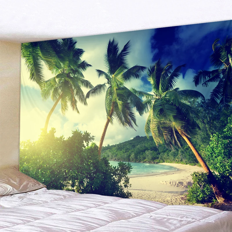 Coconut Time Scenery Print Wall Tapestry Cheap Hippie Wall Hanging Hohemian Tapestry Tapestry Mandala Wall Art Decorat