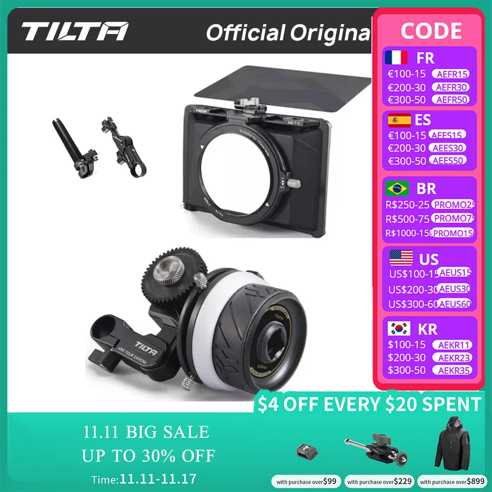 Tilta Ff-T07 Pocket Mini Follow Focus Mb-T15 Mini Matte Box Per Sony Canon Bmpcc Dslr Camera Gimbal