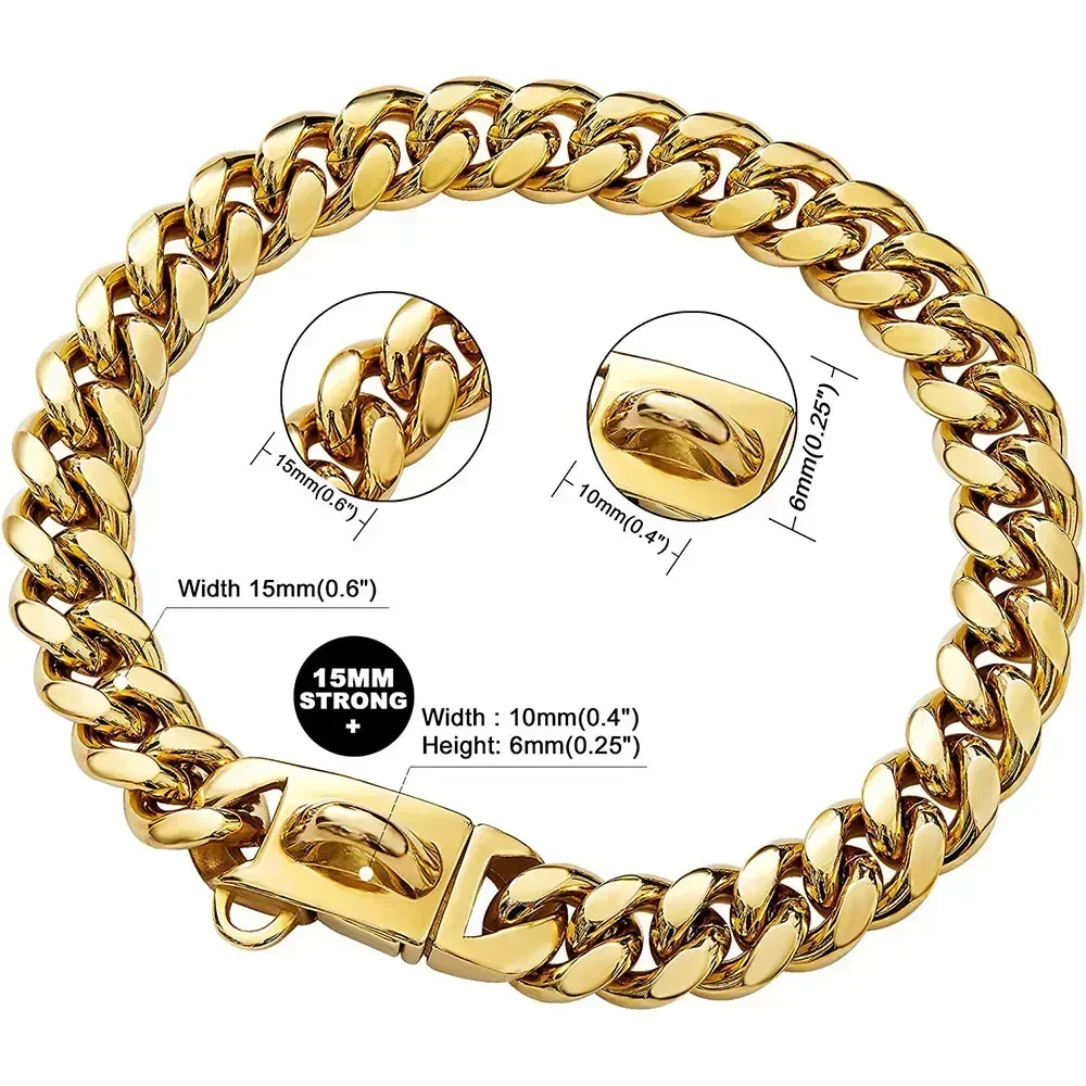 Cuban Gold Bulldog Heavy Dog Metal Silver Duty Show Large For Pet Chain Steel Pitbull Dogs Strong Collar Stainless
