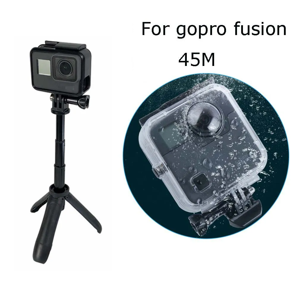 Go Pro Fusion Mini Treppiede Mout + 45M Custodia Impermeabile Subacquea Per Gopro Fusion 360 Videocamera Accessori Per Alloggiamento Per Immersioni