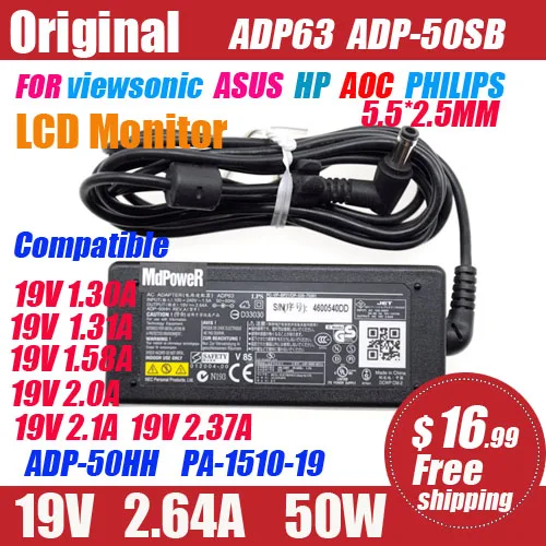 19V 2.64A/2.37A For Philips Aoc Lcd Monitor Ac Adapter Power Supply 224E5Q 233E4Q 234E5Q 237E4Q 238C4Q 238C5Q 238G4 Adpc1945
