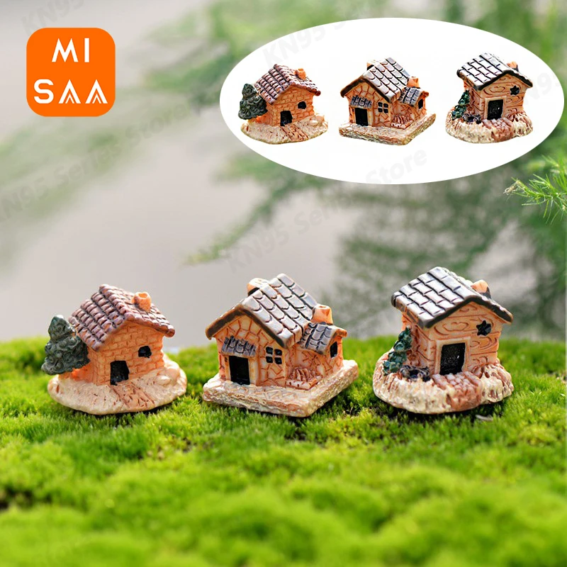 3Pc Mini Piccola Casa Cottage Giocattoli Fai Da Te Artigianato Figura Muschio Terrario Fata Giardino Ornamento Fai Da Te Paesaggio Decor Resina Casa D