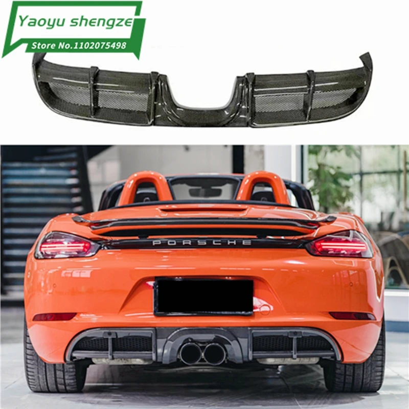 For Porsche 718 Cayman Boxster 2016 - 2018 Rear Bumper Lip Diffuser Spoiler Apron Splitters Carbon Fiber Protector