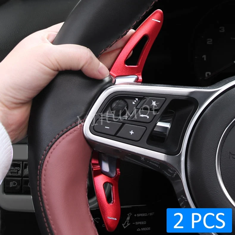 Aluminum Interior Steering Wheel Paddle Shifter Extension For Porsche Cayenne Macan Panamera 718 Boxster Cayman Spyder 911 Red