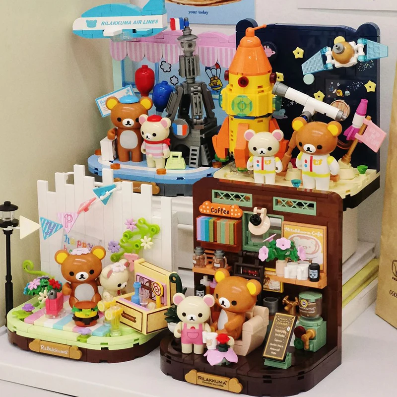 Idee Inbrixx Kumamoto Bear Coffee Shop Building Block Bricks,Creative Space Rocket French Tower Model Bricks Toy Kid Girl Gifts