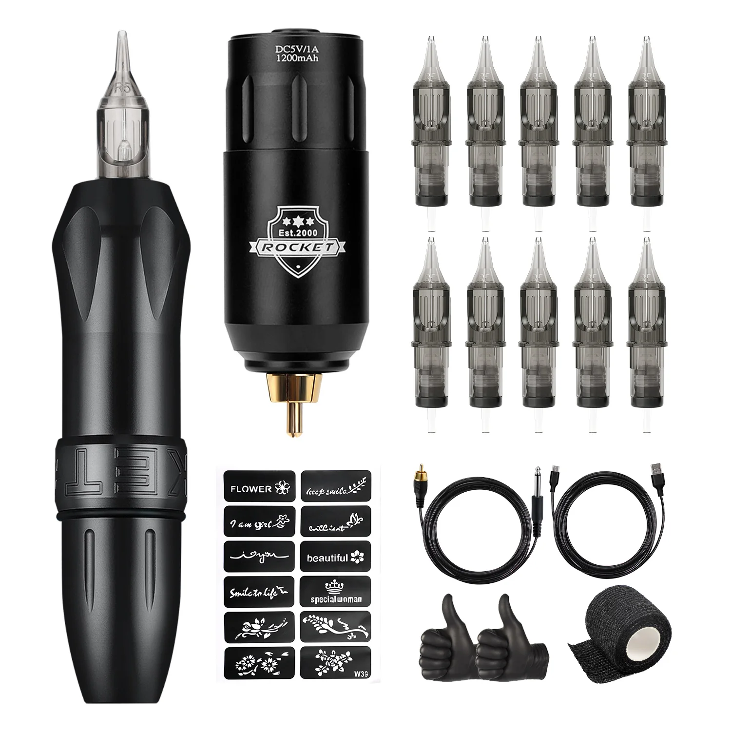 Set Di Macchine Per Tatuaggi A Razzo Alimentatore Per Tatuaggi Wireless Interfaccia Rca Kit Di Macchine Per Pistola A Penna A Batteria Rotante Profess