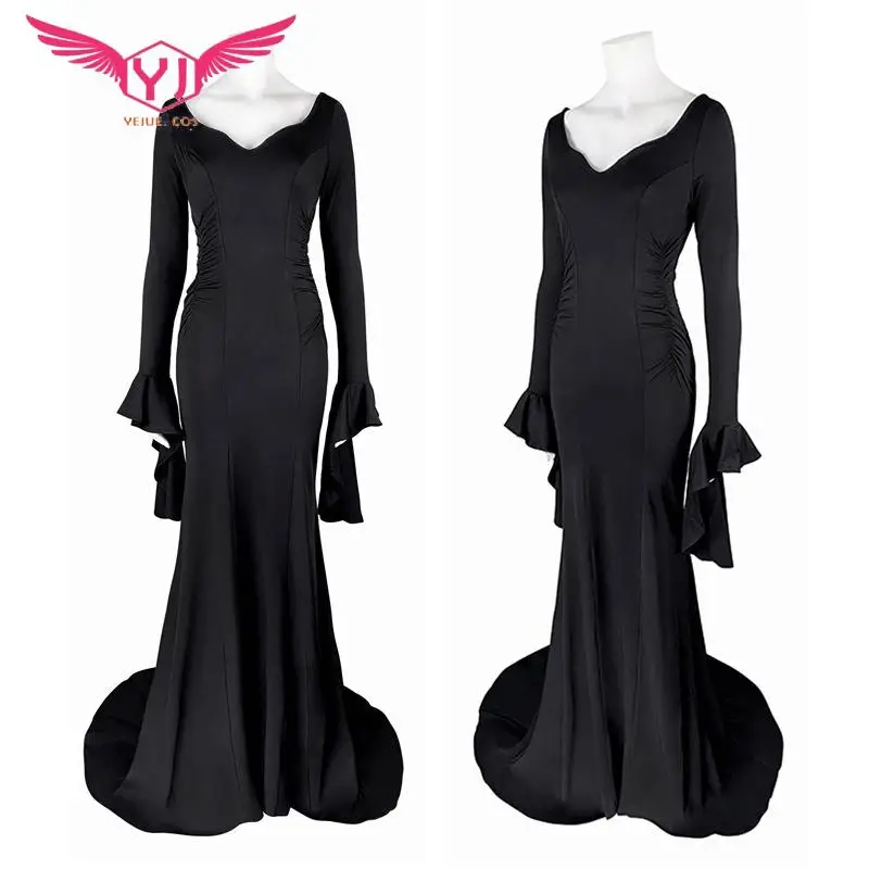 Cos Sunday Addams Morticia Cosplay Costume Dress Black Gothic Dress Women Girl Gonna Lunga Prom Party Vestiti Di Halloween