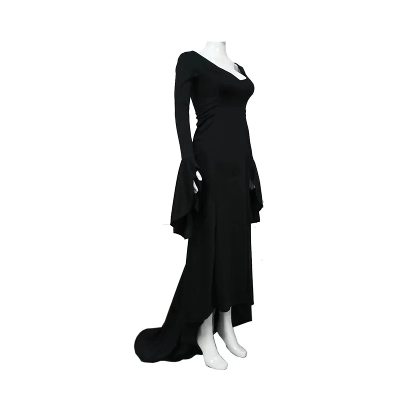 Wednesday Morticia Addams Cosplay Floor Dress Costume Adult Women Punk Gothic Witch Vintage Sexy Slim Gown Halloween