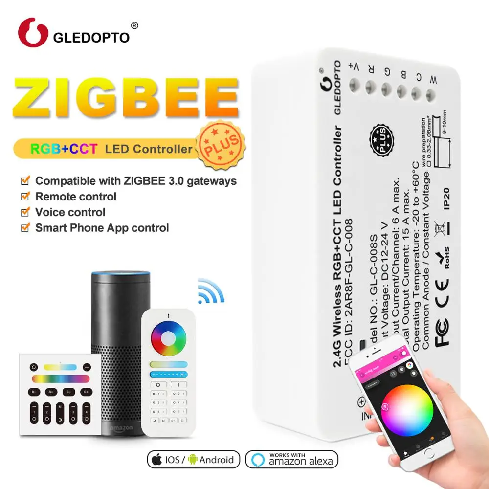 Zigbee Smart Rgbcct Led Controller Plus Funziona Con Amazon Echo Plus Zigbee 3.0 Gateway Telecomando App Phone Control