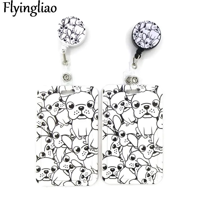 Sharpei Pug Dogs Cute Card Cover Clip Lanyard Retractable Student Nurse Badge Reel Clip Cartoon Id Card Badge Holder Accessories