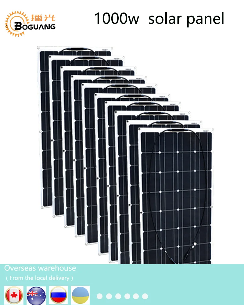 Boguang 1000W Pannello Solare 10*100W Modulo Solare Connettore Fotovoltaico Monocristallino A Celle Di Silicio Per Carica Batteria 12V Rv  Solar Panel
