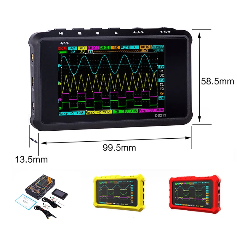 Ds213 Oscilloscopio Digitale Mini Oscilloscopio Tascabile 100 Ms/S 4 Canali Usb Oscilloscopio Multimetro Vetrina Lcd
