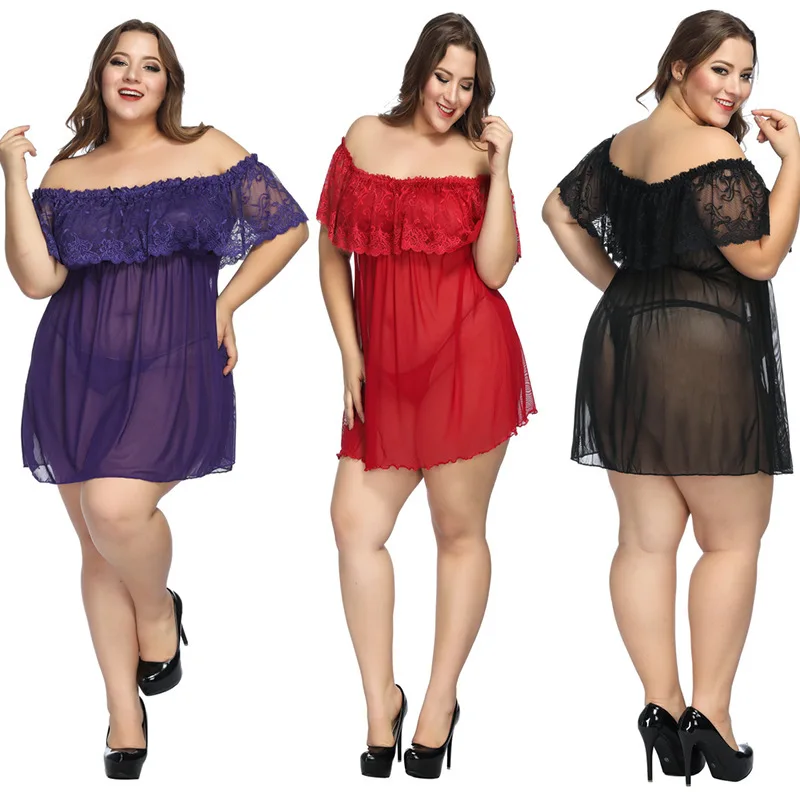Sexy Pizzo Trasparente Lingerie Indumenti Da Notte Erotici Babydoll Pigiama Costume Del Sesso Una Spalla Camicia Da Notte Plus Size Abbigliamento Per 