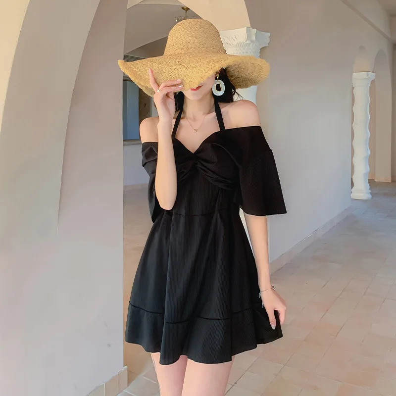 2023 Korean Swimsuit Ladies Fused Swim Suit Plus Size Swimwear Skirt Mesh Lace Long Sleeve Bathing Suit One Piece Tankinis