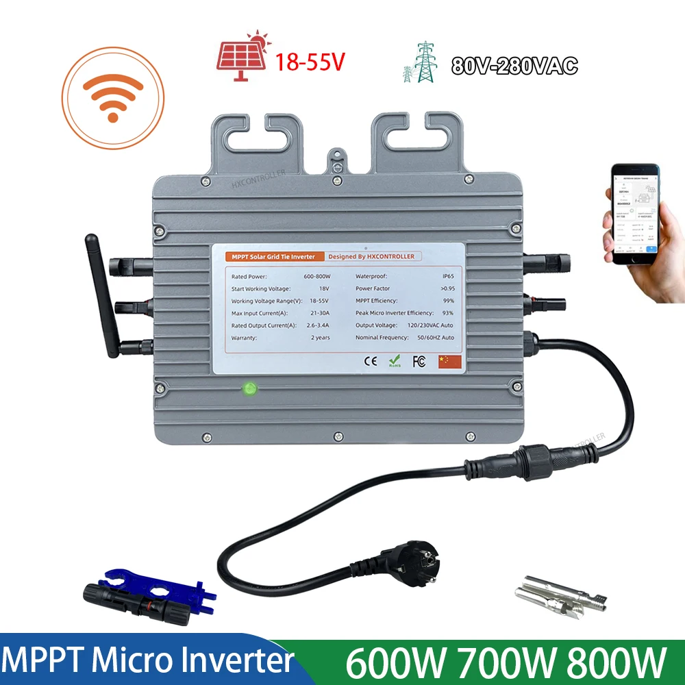 Ip65 Solar Grid Tie Inverter Mppt 600W 700W 800W Pv Modular Smart Microinverter System Dc A Ac Output 120V 230V Con Wifi