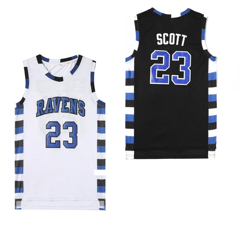 Maglie Da Basket One Tree Hill Ravens 3 23 Scott Cucito Ricamo Maglia Sportiva All'Aperto Di Alta Qualità Blu Nero Bianco Nuovo