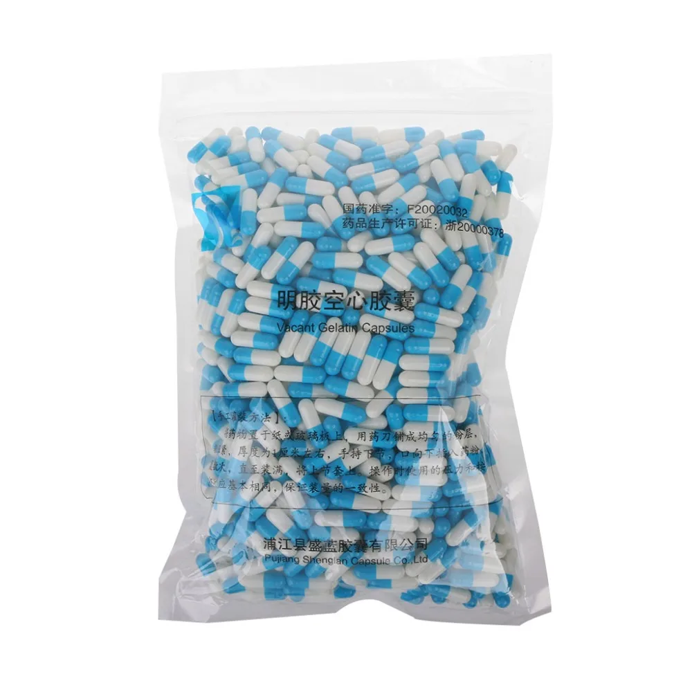 1000Pcs Blu-Bianco Rigide Di Gelatina Vuote Dimensioni Della Capsula Della Pillola Della Medicina Capsule Vitamine Personale Salute E Bellezza Pillola