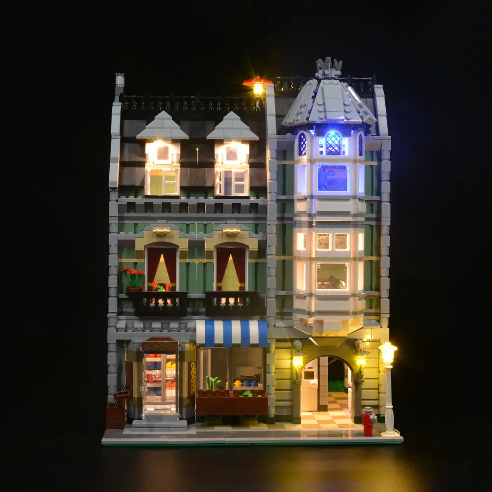 Set Di Luci A Led Per Giocattoli Fai-Da-Te Green Grocer House 10185 Compatibili Con Il Modello 15008 Non Incluso