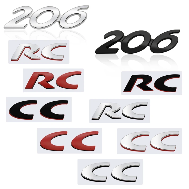 Adesivo In Metallo 3D 206 Cc Rc Emblem Decoration Adesivi Per Baule Posteriore Per Peugeot Car Styling