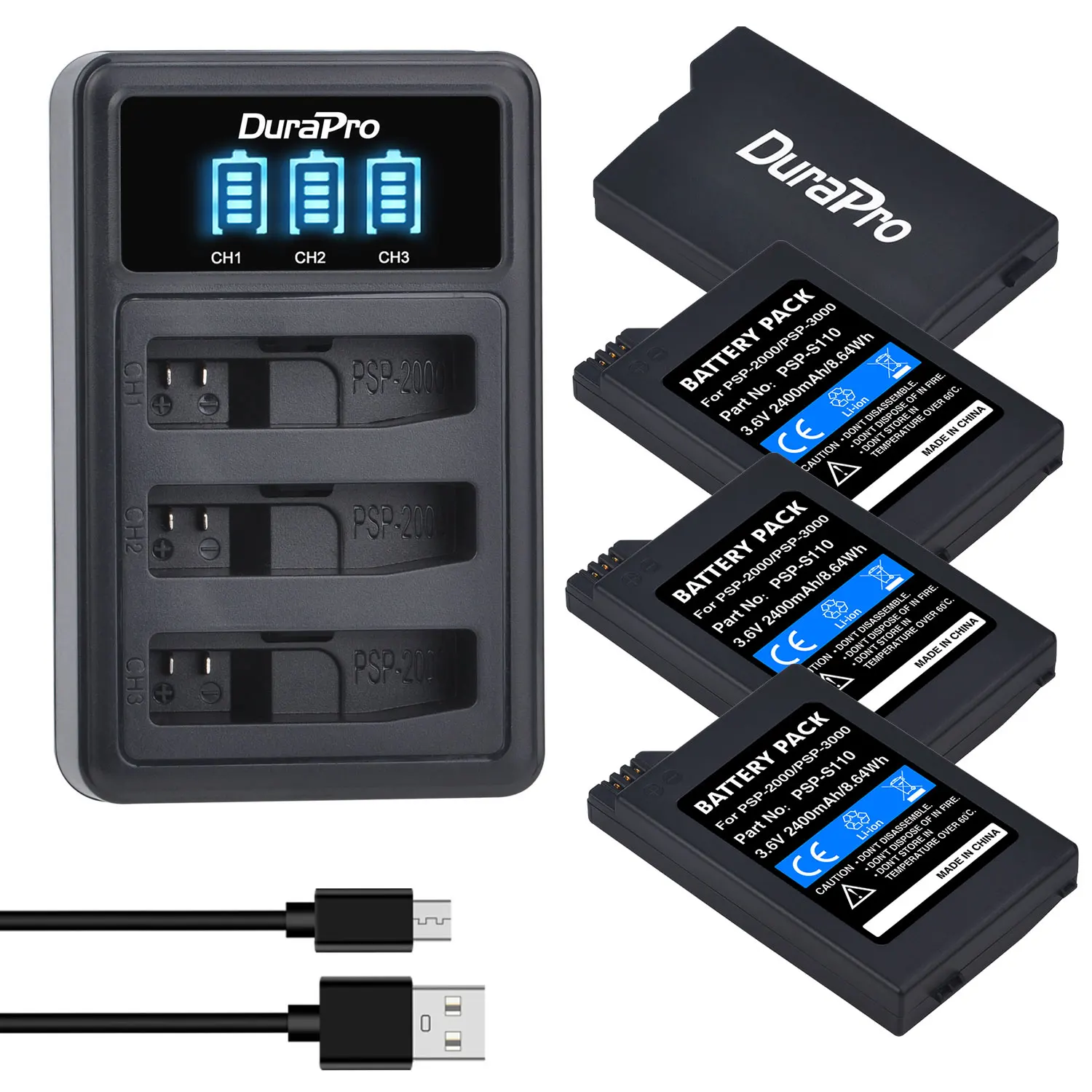Durapro 2400Mah Psp-2000 Psp-3000 Battery Bateria + Charger For Sony Psp2000 Psp3000 Gamepad For Playstation Portable Controller