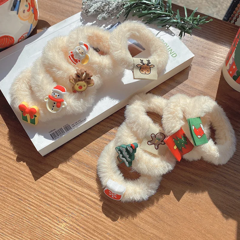Christmas Fluffy Hair Band Scrunchies Hair Rope Ring Babbo Natale Pupazzo Di Neve Regalo Di Natale Macerie Decorazione Band Accessori Per Ragazze