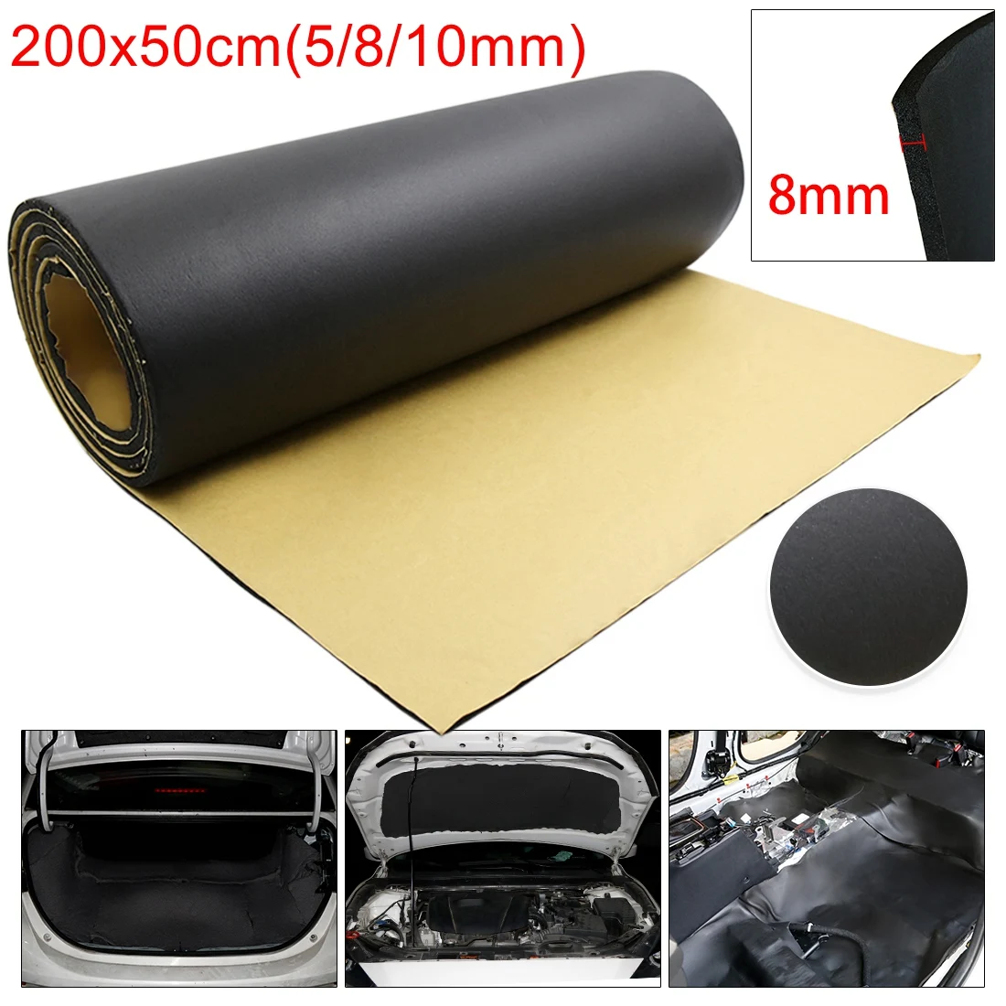Uxcell 200X50Cm 5-10Mm Car Home Fonoassorbente Fonoassorbente Macerie Schiuma Camion Isolamento Acustico Motore Firewall Adesivo Termico