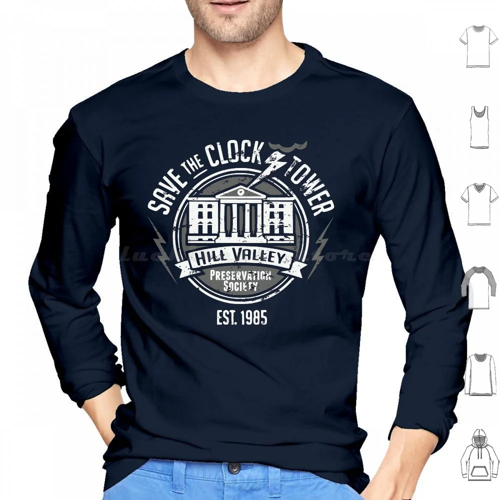 Save The Clock Tower Felpa Con Cappuccio In Cotone A Maniche Lunghe Back To The Future Anni '80 Movie Tower Martin Doc Brown Emmit Brown Time Travel