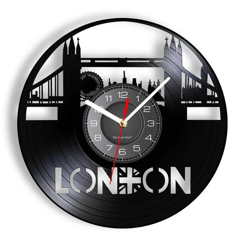 London Tower Bridge Vinile Lp Orologio Da Parete Paesaggio Urbano Città Punto Di Riferimento London Eye Grammofono Record Orologio Da Parete Taglio La