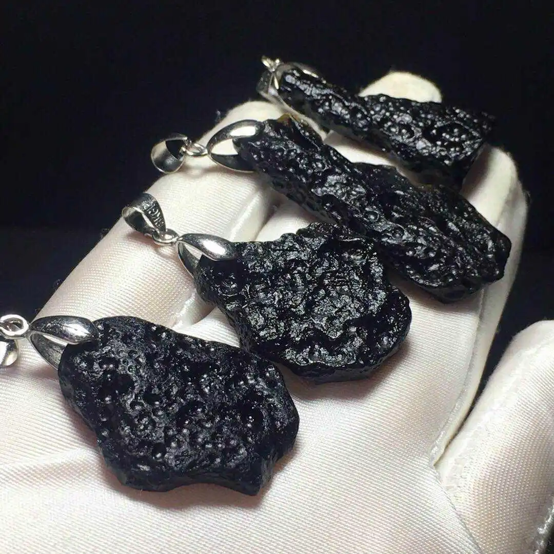 Pietra Minerale Naturale Meteorite Tektite Ciondolo Irregolare Vetro Nero Quarzo Collana Fai Da Te Che Fa Accessori Gioielli Uomo Hip-Hop
