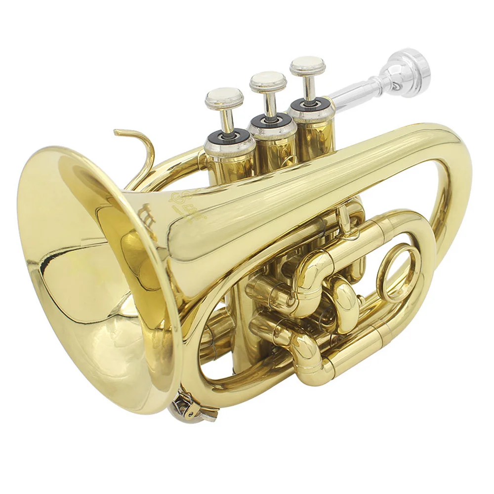 Buona Qualità Lade Professionale Palm Pocket Trumpet Tono Piatto B Bb Brass Strumento A Fiato Con Boccaglio Guanti Spazzola Di Tela