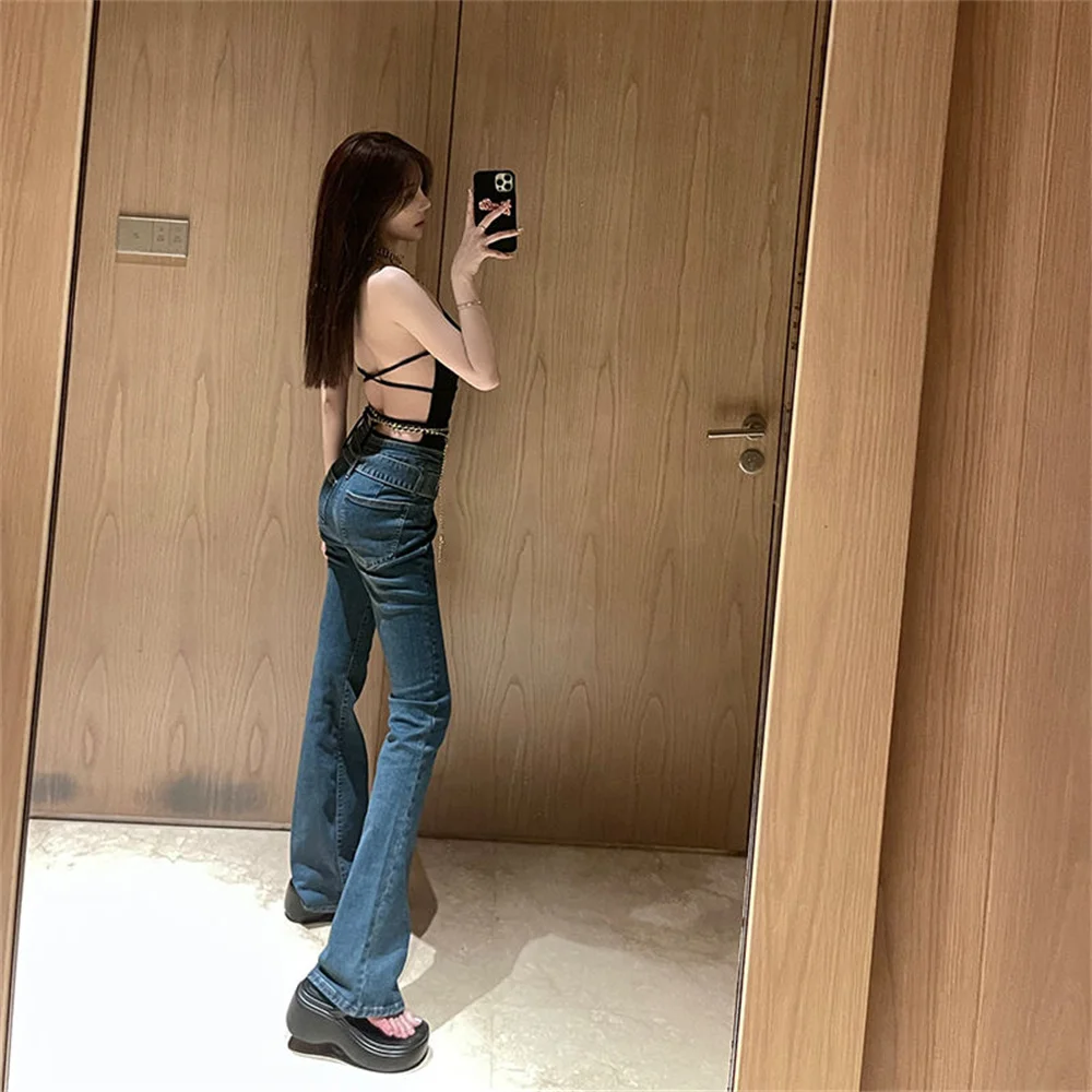 Women'S Trumpet Jeans New Casual Flared Denim Long Pants For Women High Waist Slim Fishtail Trousers Streetwear