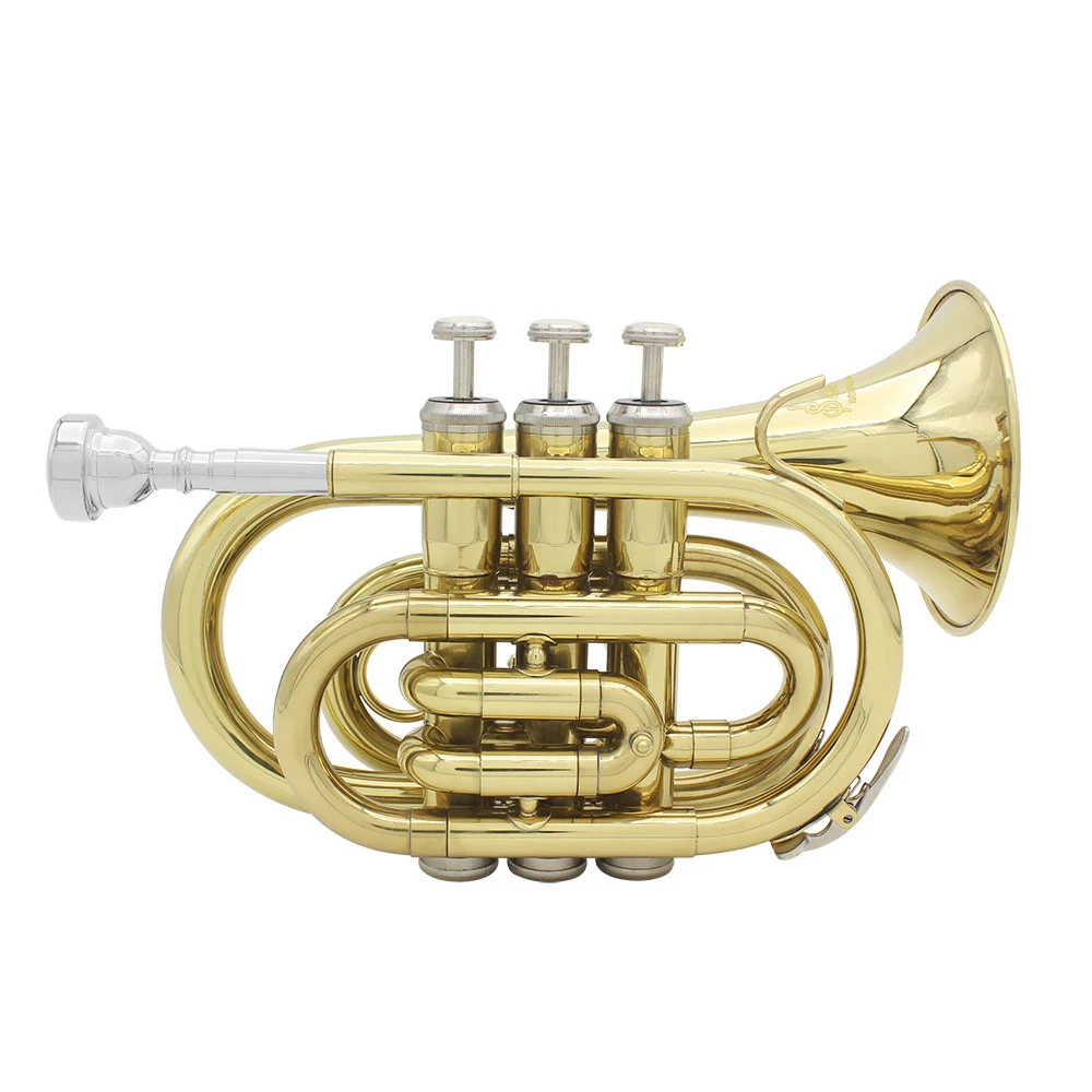 Hot Ammoon Mini Tromba Tascabile Bb Strumento A Fiato In Ottone Piatto Con Guanti Per Bocchino Custodia Per Il Trasporto In Tessuto Per La Pulizia