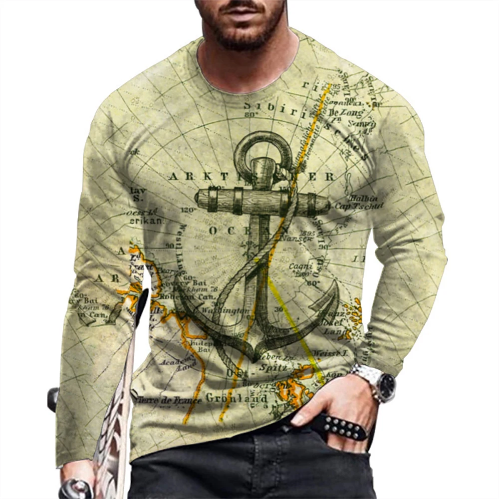 Maglietta 3D A Maniche Lunghe Fashion Anchor Stampa Digitale Mappa 2023 T-Shirt Allentata Spot Casual Primaverile E Autunnale