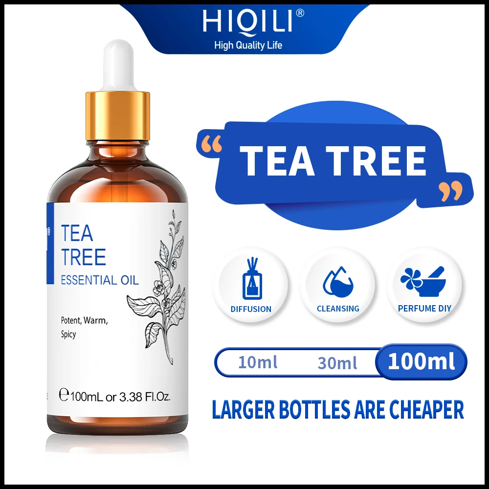 Hiqili 100Ml Tea Tree Oli Essenziali Per Diffusore Umidificatore Aromaterapia Massaggio Olio Aromatico Per Candele Che Fanno Sapone Cura Dei Capelli